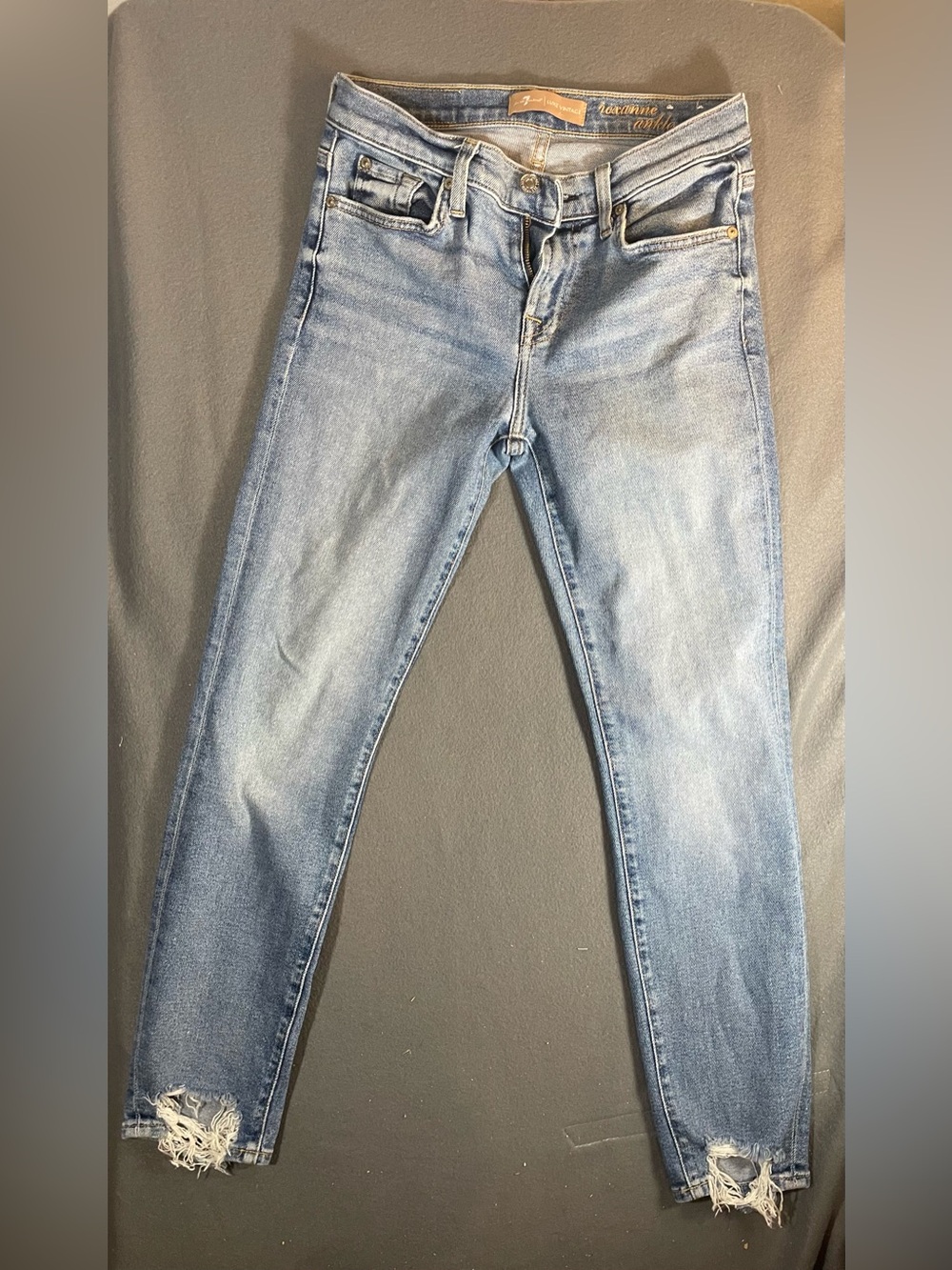 7 For All Mankind Luxe Vintage Roxanne Ankle Jeans Frayed Distressed Hem 26